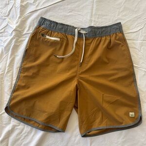 Vuori Men's Athletic Shorts in Mustard with Gray Trim